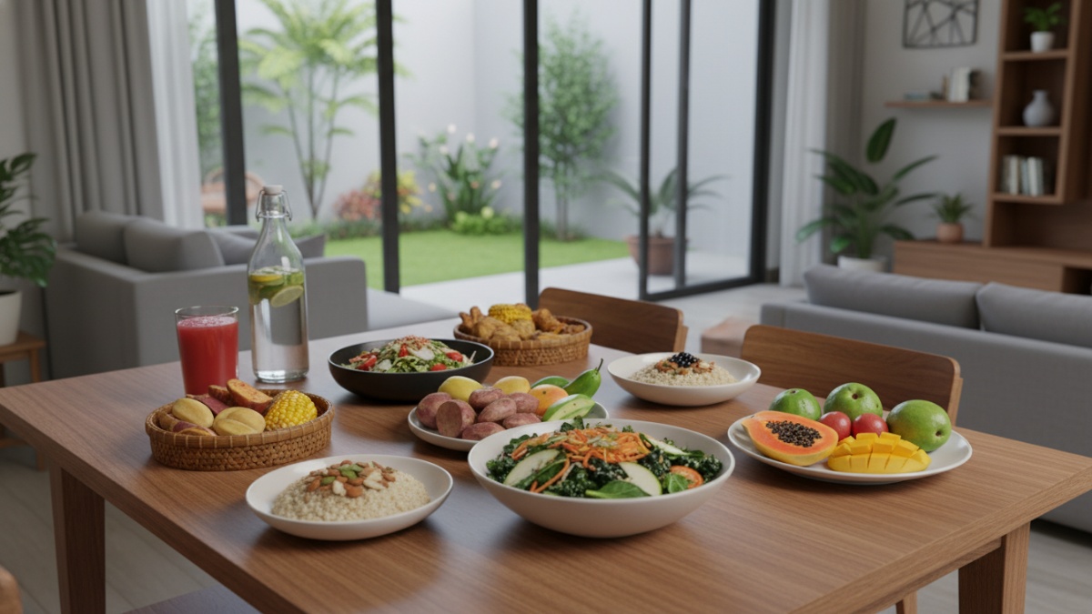 Menu makanan sehat tinggi serat seperti sayur dan buah
