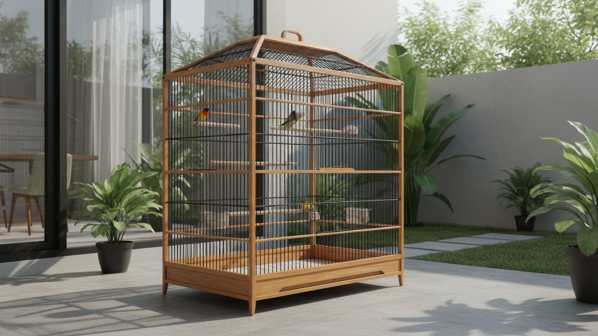Contoh kandang burung sehat dengan ventilasi baik dan ukuran cukup untuk aktivitas burung. 