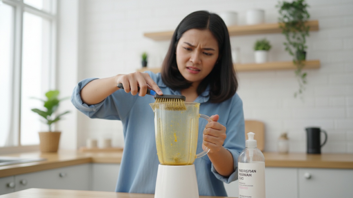 Kesalahan umum membersihkan blender dengan gosokan kasar.