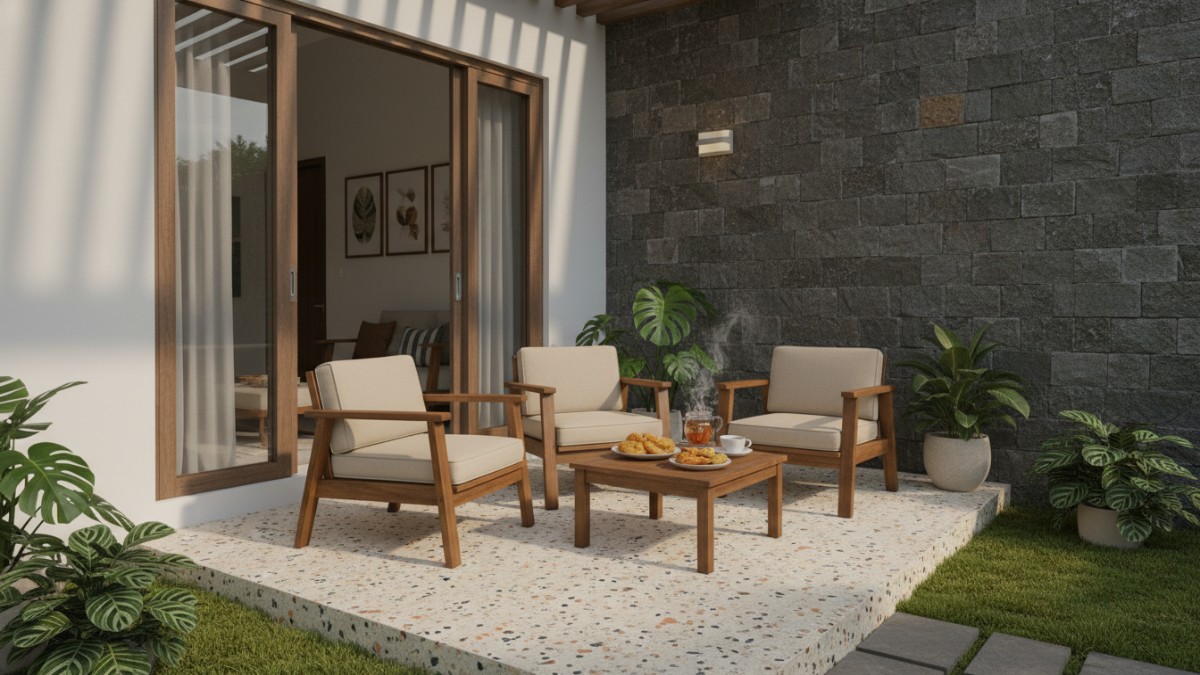 Material lantai yang kontras dengan interior rumah