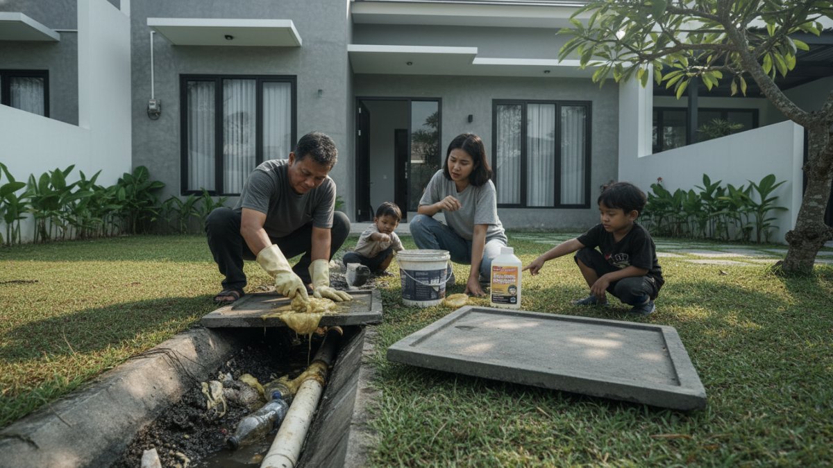 Ilustrasi endapan minyak dapur yang menempel di dinding saluran air rumah