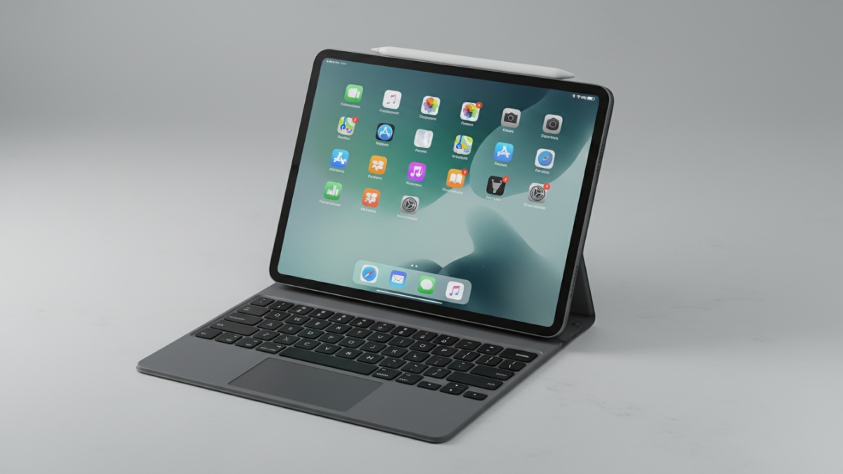 iPad Air M4 digunakan bersama Apple Pencil Pro dan Magic Keyboard untuk aktivitas produktivitas.