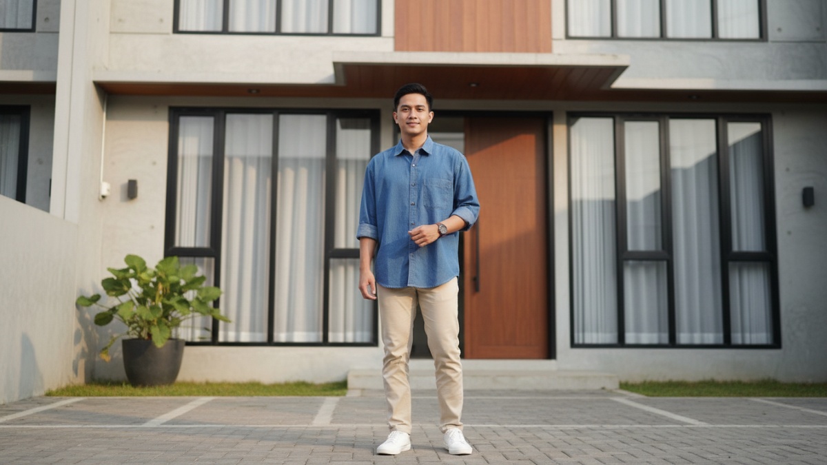 Contoh kemeja oversized yang dilipat pada bagian lengan agar terlihat proporsional. 