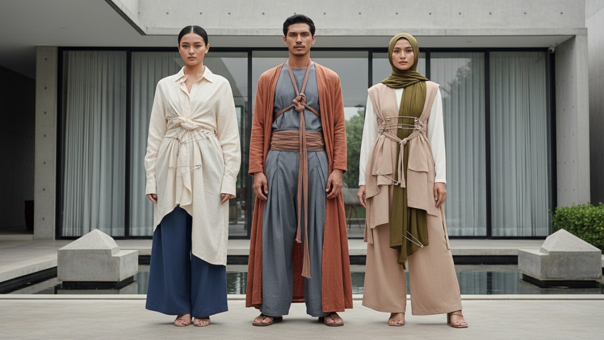 Beberapa ide styling pakaian longgar dengan teknik simpul, peniti, dan layering. 