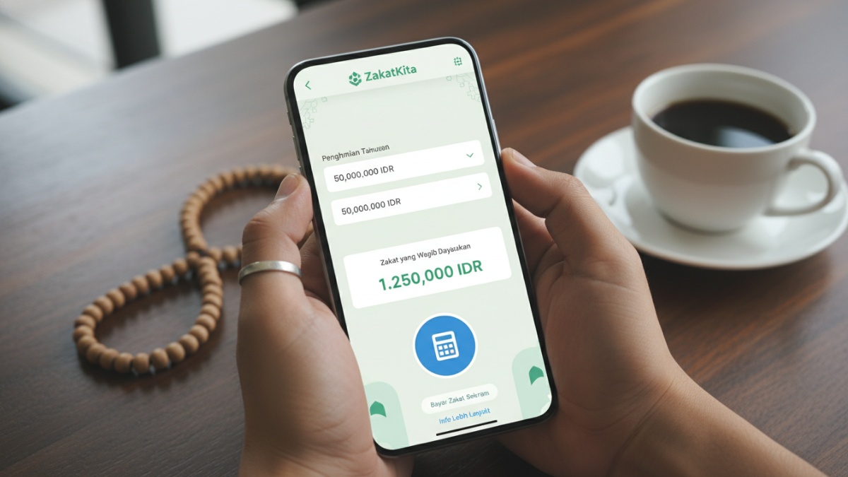 Tampilan fitur perhitungan zakat otomatis dalam aplikasi lembaga amil zakat. 