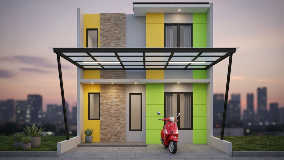 model fasad rumah tipe 21 renovasi jadi 2 lantai