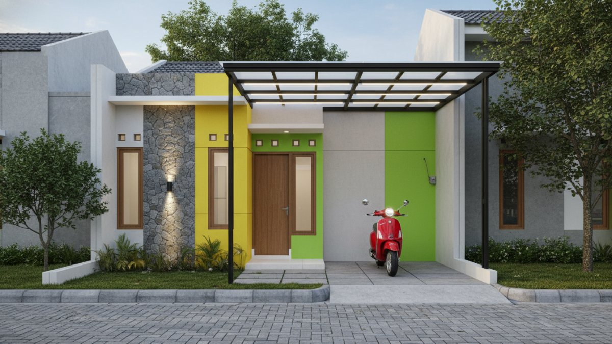 Kanopi datar dengan rangka baja ringan