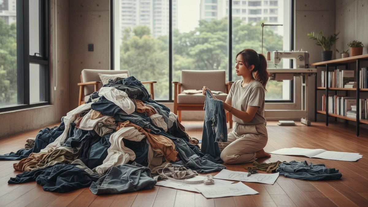 Tumpukan pakaian lama yang siap dipilih untuk diolah menjadi desain fashion baru. 