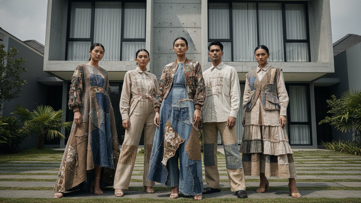 Contoh berbagai model baju kreatif hasil modifikasi bahan tekstil bekas. 
