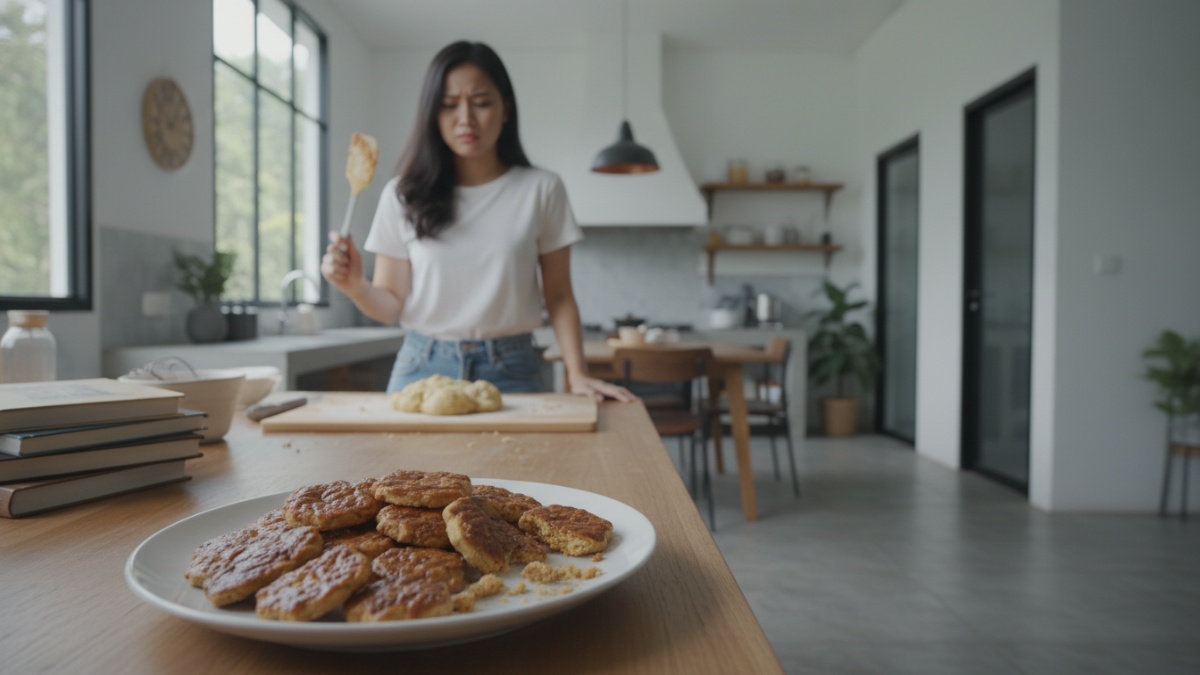 Kue kering yang gagal tekstur karena kesalahan takaran bahan. 