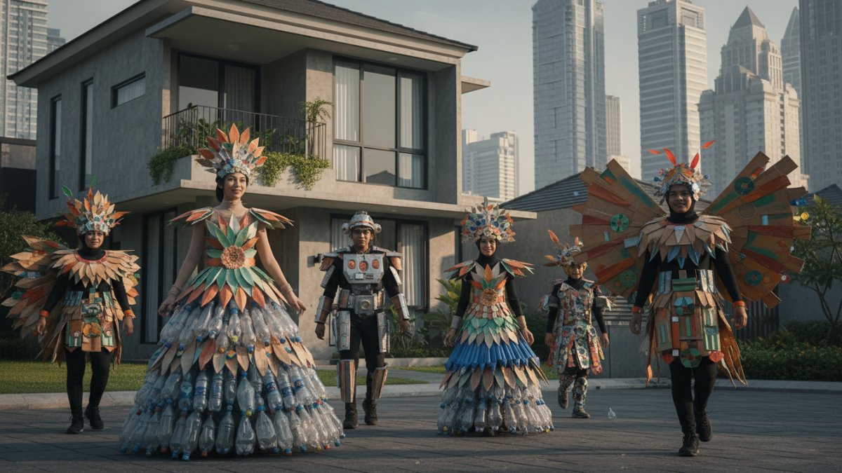 Beragam kostum karnaval kreatif dari bahan daur ulang. 