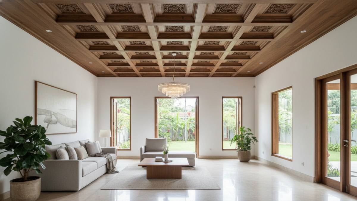 Berbagai model plafon rumah seperti coffered yang populer pada hunian modern