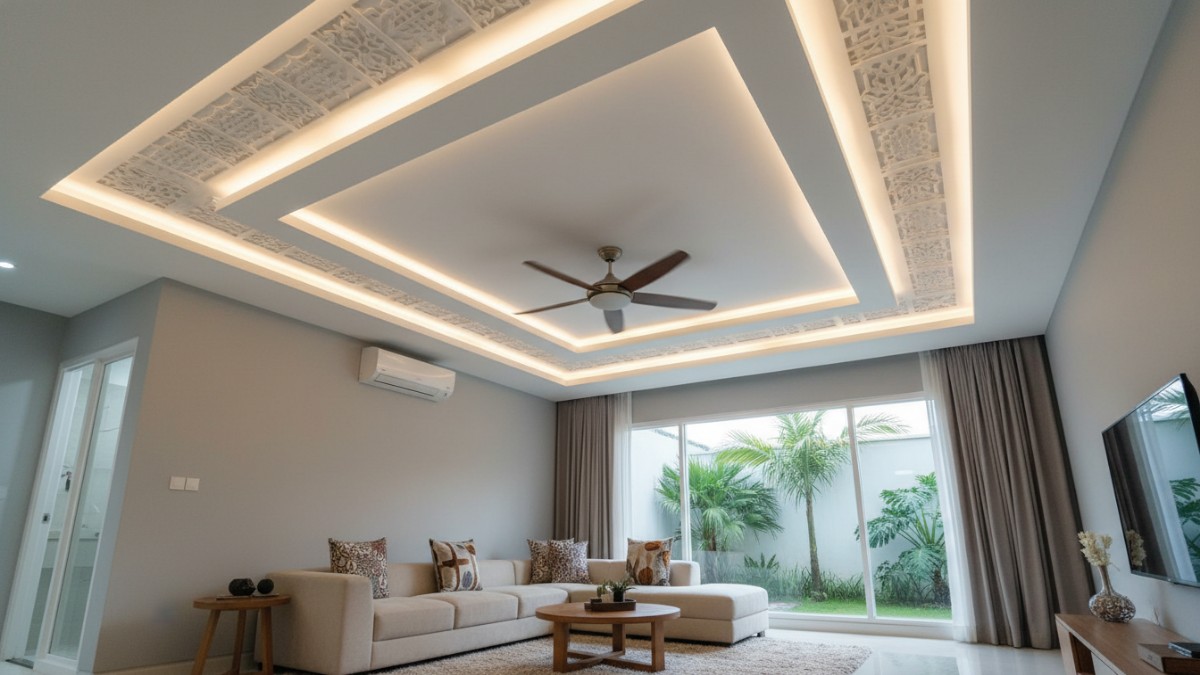 Berbagai model plafon rumah seperti tray ceiling yang populer pada hunian modern.