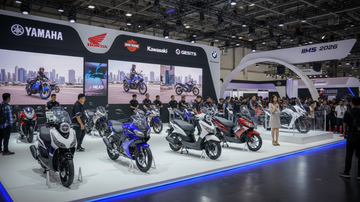 Booth motor baru di IIMS 2026 menampilkan berbagai model terbaru dari brand global dan lokal.