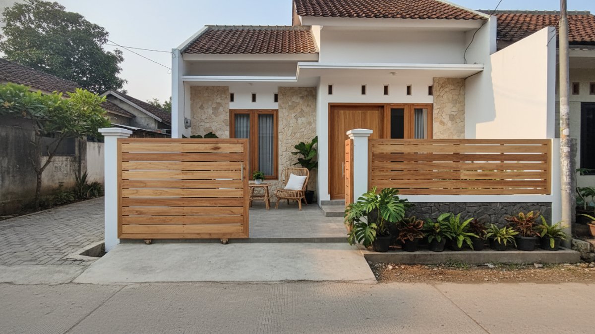 Pagar kayu horizontal gaya skandinavia