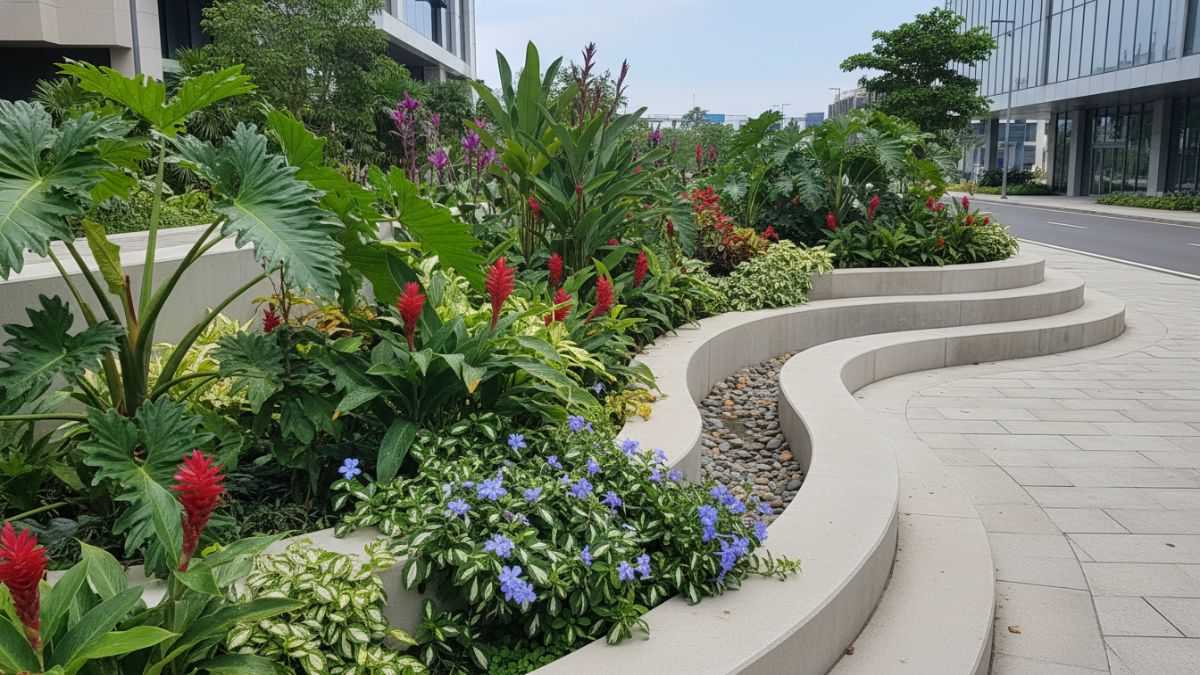 Taman bioswale menyerap curah hujan