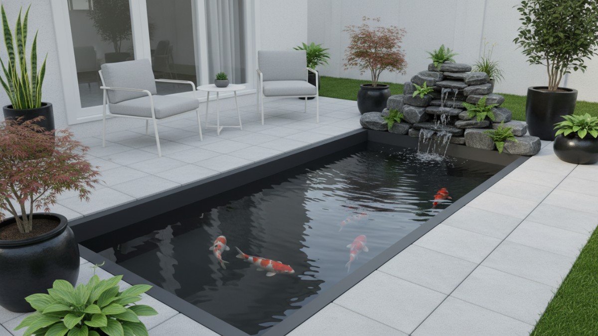 Kolam ikan minimalis dengan material Liner Kolam PVC atau HDPE