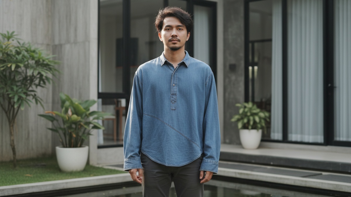 Kemeja longgar yang berubah bentuk setelah beberapa kali dicuci. 
