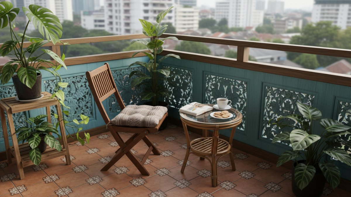 Sudut balkon kecil Apartemen atau rumah perkotaan biasanya memiliki balkon sempit. Tambahkan tanaman pot, kursi lipat, dan meja kecil. Hasilnya terasa seperti kafe mini di rumah sendiri. Suara angin 