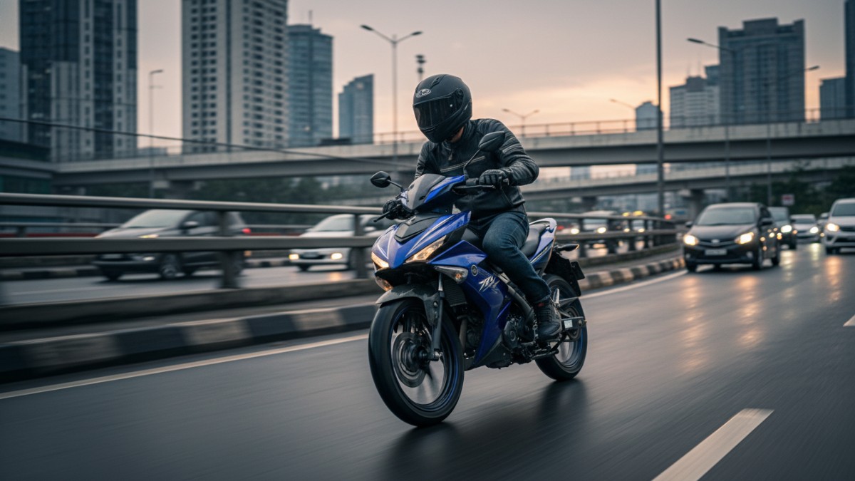 MX-King digunakan berkendara harian di jalan perkotaan dengan posisi riding sporty dan handling lincah.