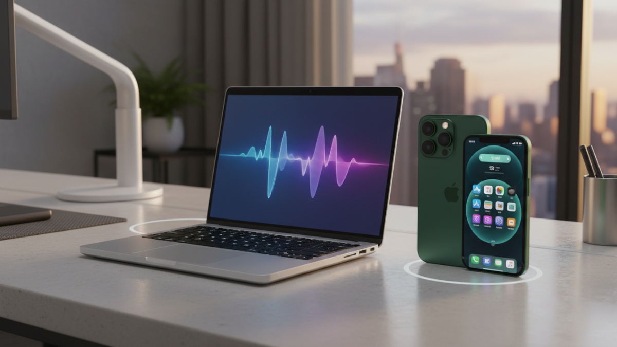 Perbandingan MacBook Neo dan iPhone 17e di meja kerja modern, menampilkan laptop Apple entry-level dan smartphone terbaru dengan harga sekitar USD 599.