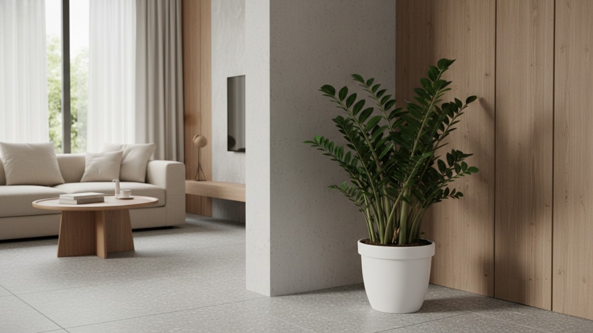  ZZ Plant (Zamioculcas zamiifolia) Tanaman ini populer di kantor dan apartemen modern. Akar rimpangnya menyimpan air sehingga mampu bertahan dalam kondisi minim penyiraman. ZZ plant bahkan sering teta
