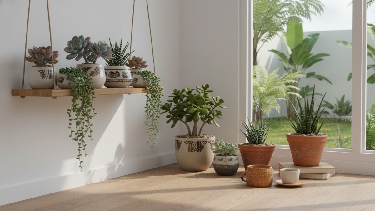 Sukulen Sukulen sebenarnya kelompok tanaman, bukan satu jenis saja. Ciri utamanya daun tebal dan berdaging. Contoh populer termasuk echeveria dan haworthia. Tanaman ini memerlukan tanah berdrainase ba