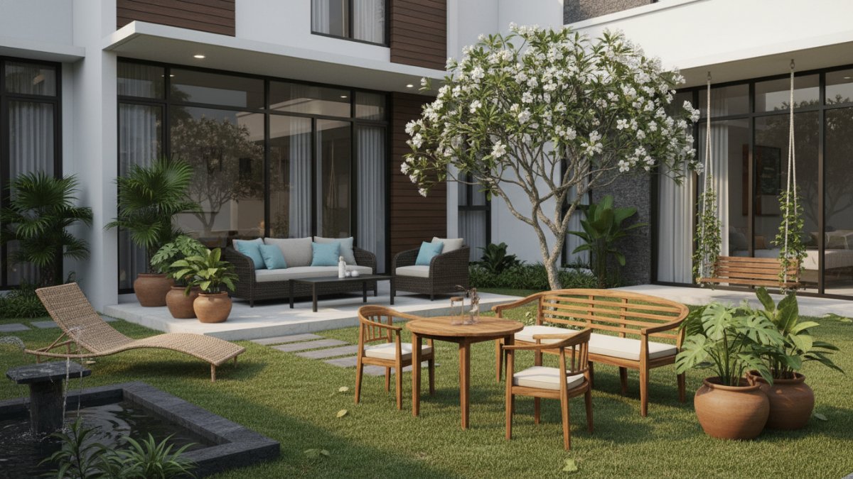 model furnitur taman di rumah sebagai tempat santai