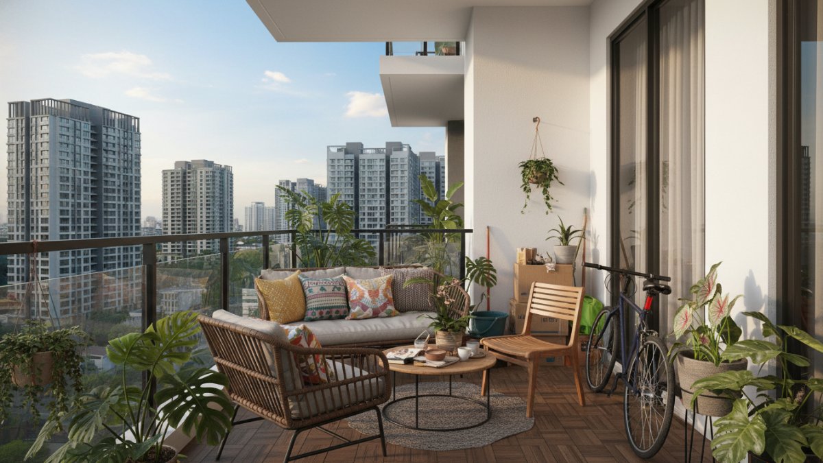 Contoh kesalahan penataan balkon dengan furnitur terlalu besar