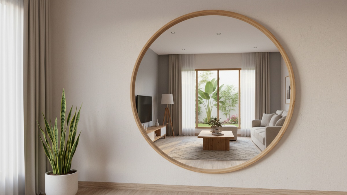 Manfaatkan cermin besar untuk ilusi ruang Trik klasik dalam desain interior. Cermin memantulkan cahaya sehingga ruangan terasa lebih luas. Di rumah ukuran 36 atau 45, efek ini cukup terasa. Cermin din