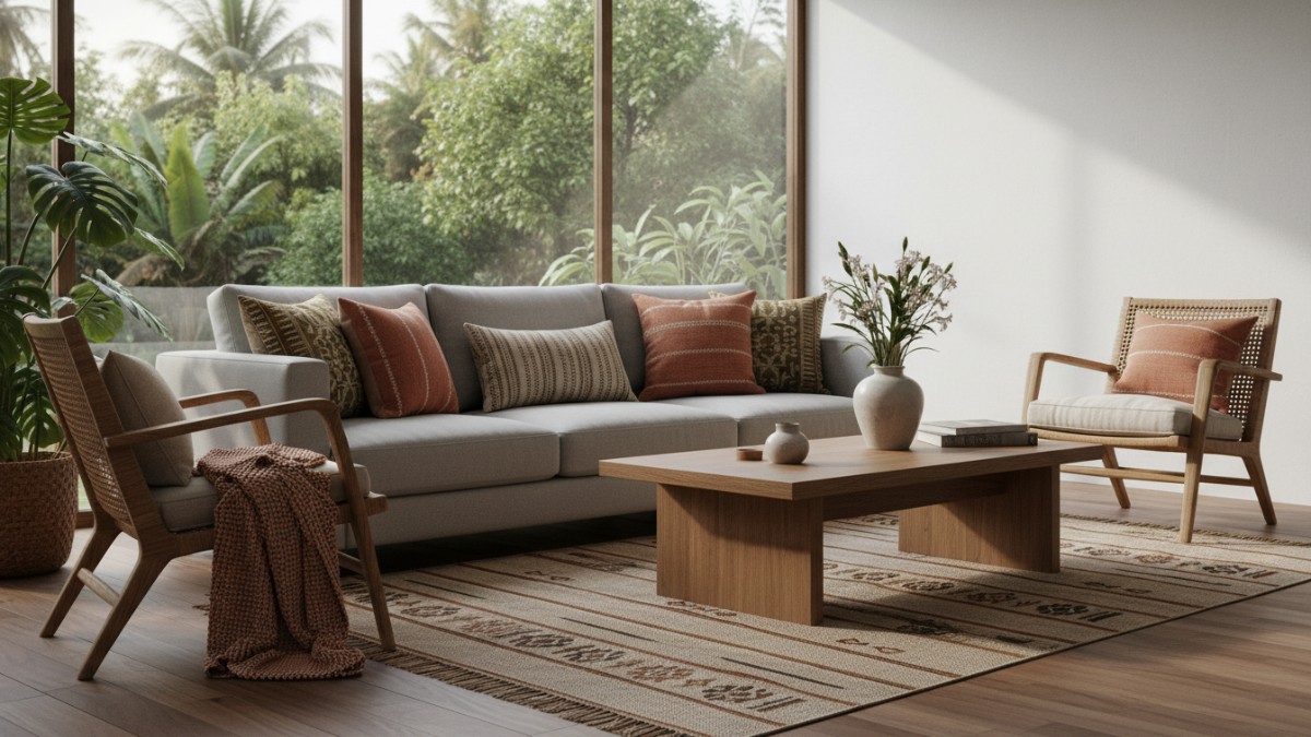 Ganti sarung bantal dan tekstil ruang Dekorasi tekstil termasuk cara cepat mengubah suasana rumah. Sarung bantal sofa dengan motif earth tone atau pattern sederhana sering dipakai desainer karena memb