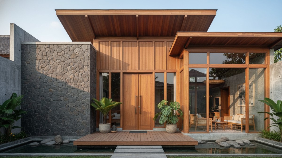 Material alami dominan Kayu solid, batu alam, hingga finishing semen ekspos sering dipilih karena memberi karakter alami. Teksturnya membuat interior terasa hangat.