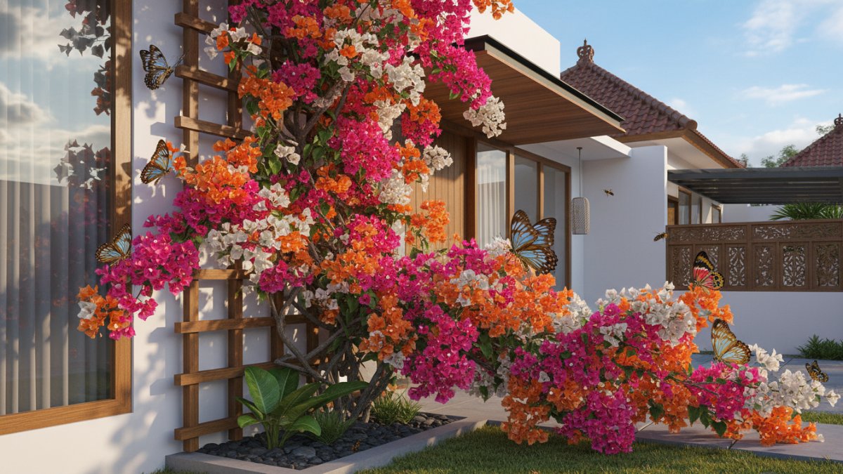 Bunga Kertas (Bougainvillea) Meski sering dianggap tanaman pagar, bunga kertas tetap menarik beberapa jenis kupu-kupu. Warna cerah pada braktea membantu serangga menemukan sumber makanan dari jarak ja