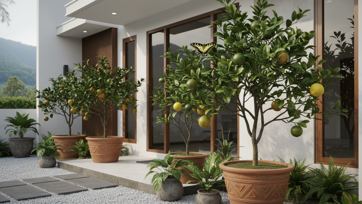 buatkan gambar tanaman dirumah minimalis Jeruk dan tanaman citrus Ini bukan tanaman nektar utama, tetapi penting sebagai tanaman inang. Beberapa spesies kupu-kupu seperti Papilio memanfaatkan daun jer