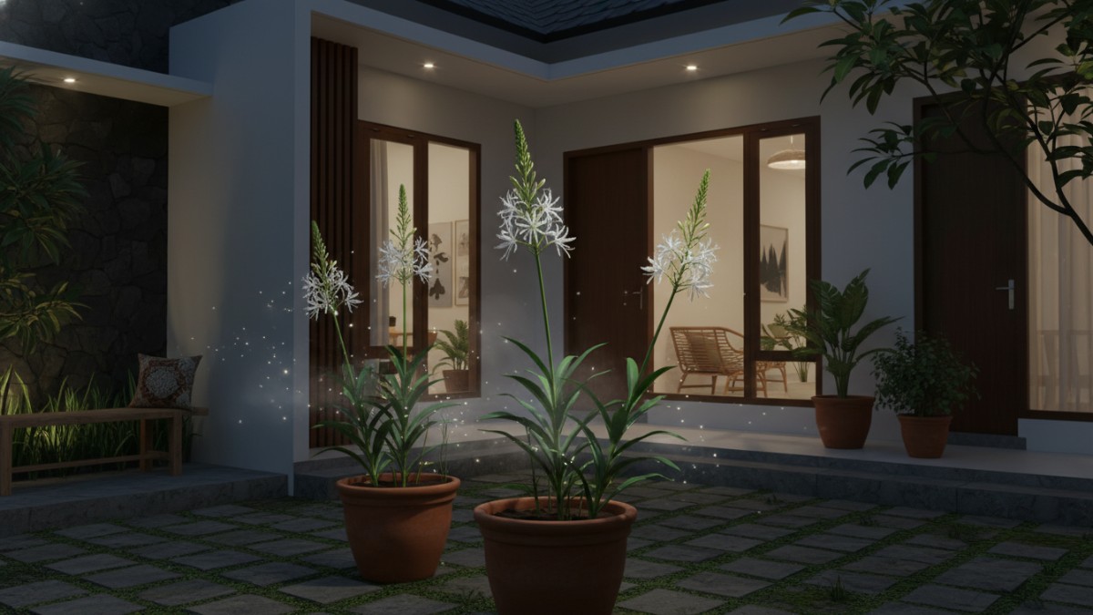 Sedap Malam (Polianthes tuberosa) Bunga ini dikenal luas di Indonesia. Aromanya lembut namun tajam saat malam. Tinggi tanaman sekitar 60&ndash;100 cm sehingga ideal untuk taman kecil atau pot besar.