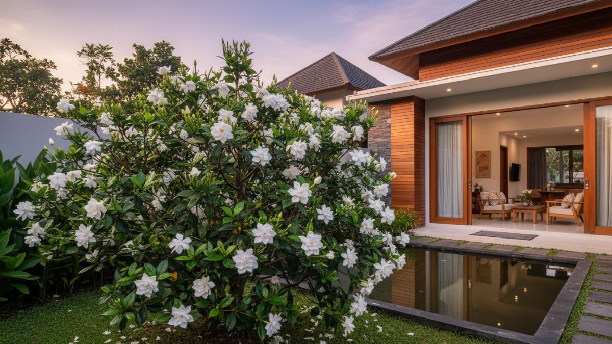 Gardenia (Gardenia jasminoides) Bunga putih ini terkenal dengan aroma elegan. Biasanya mekar menjelang malam dengan intensitas wangi cukup kuat.