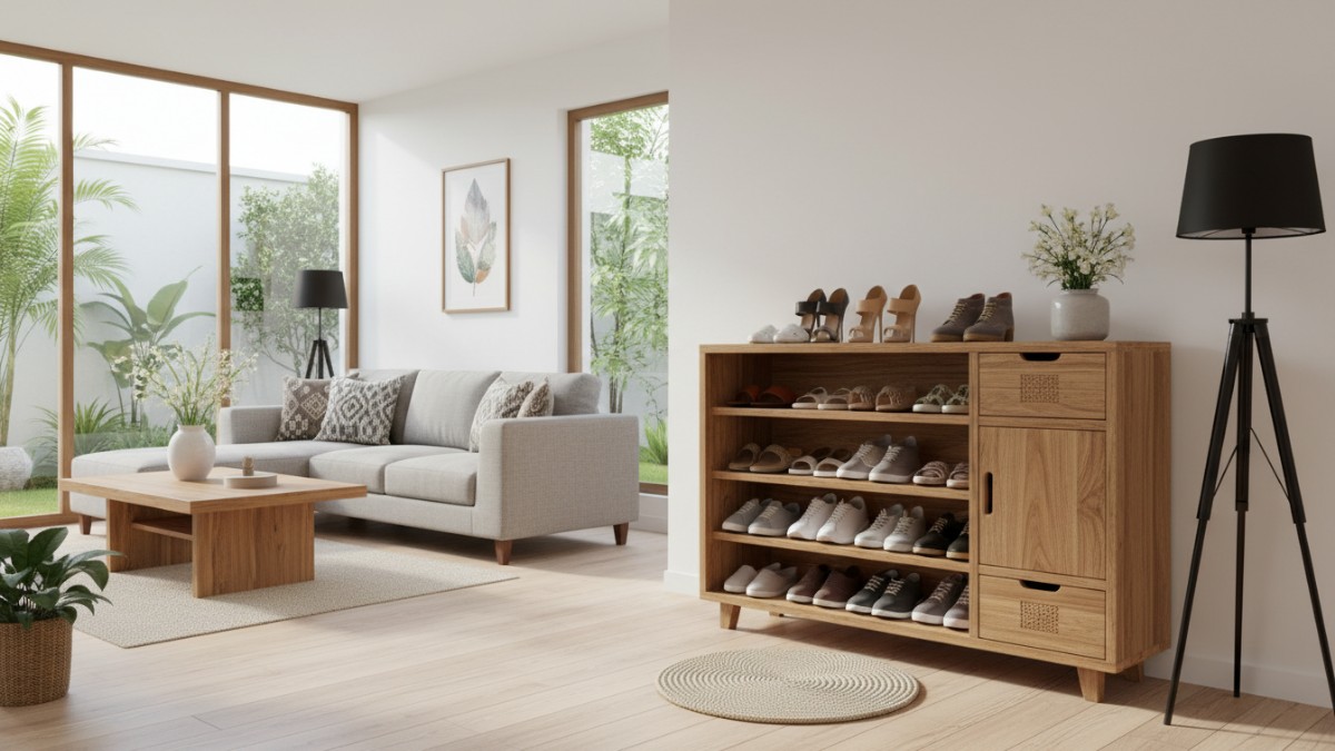 Fungsi utama rak sepatu di rumah modern.