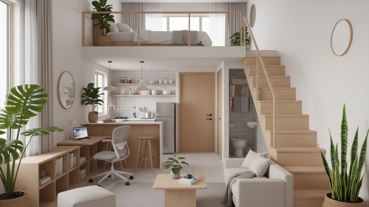 Tanaman indoor dalam ruang apartemen untuk menciptakan nuansa natural.