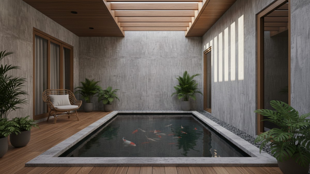 Kolam garis beton ekspos, desain industrial