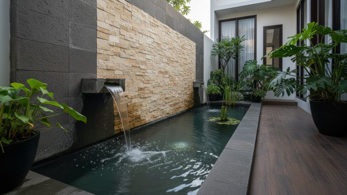 Kolam batu alam memanjang Batu andesit atau batu palimanan