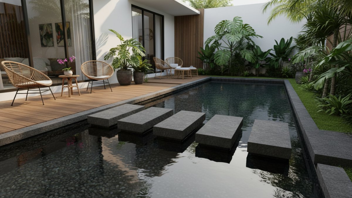 Kolam dengan jembatan stepping stone