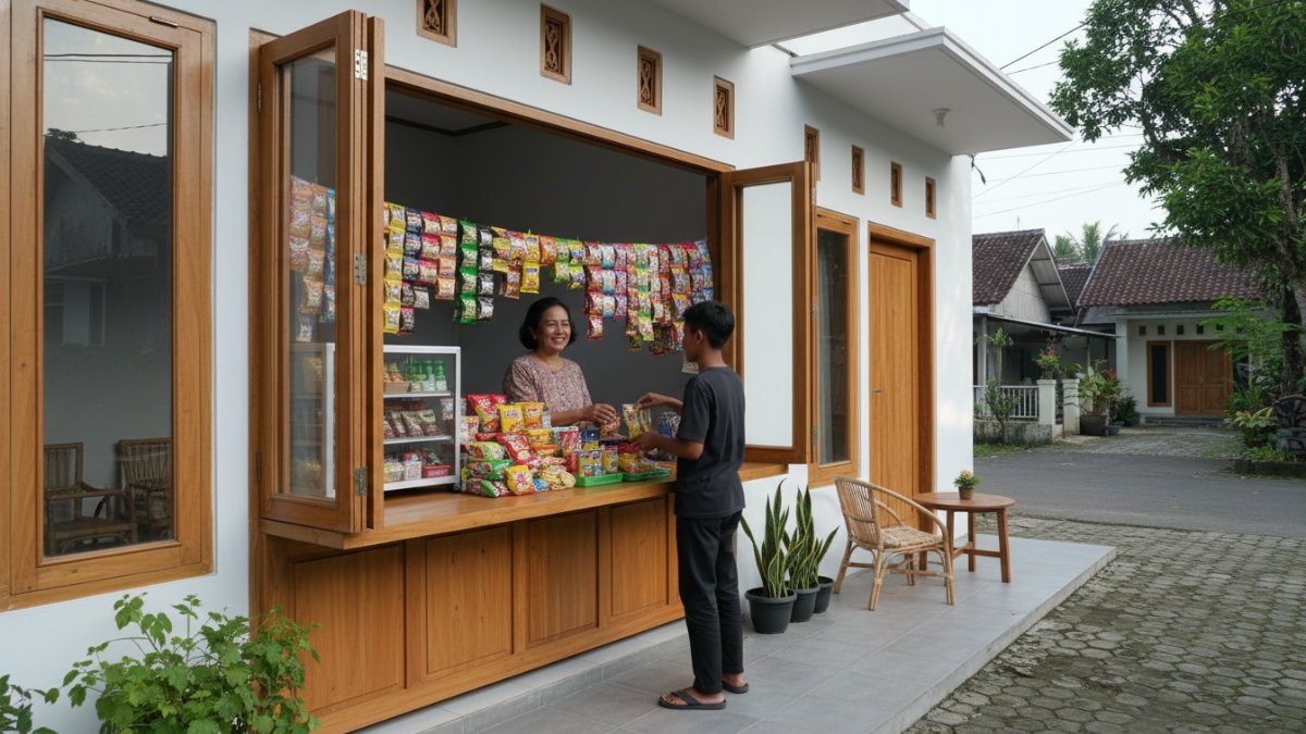 Warung jendela geser di teras rumah
