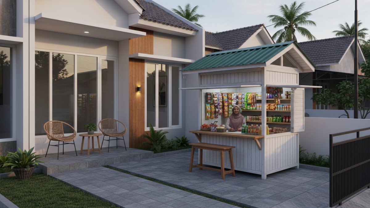 Warung terpisah dengan rumah minimalis