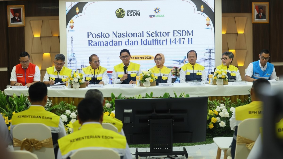 Suasana pembukaan Posko Nasional Sektor Energi dan Sumber Daya Mineral (ESDM) periode Ramadan dan Idulfitri (RAFI) 2026 pada Kamis (12/3)