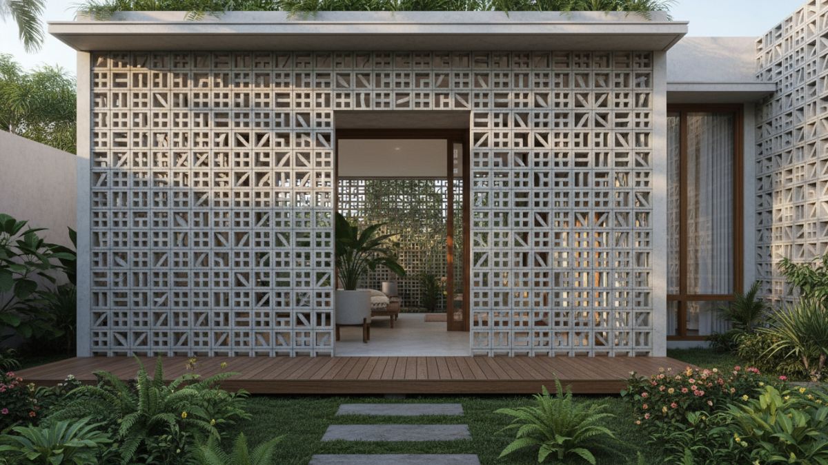 Roster beton bermotif geometris