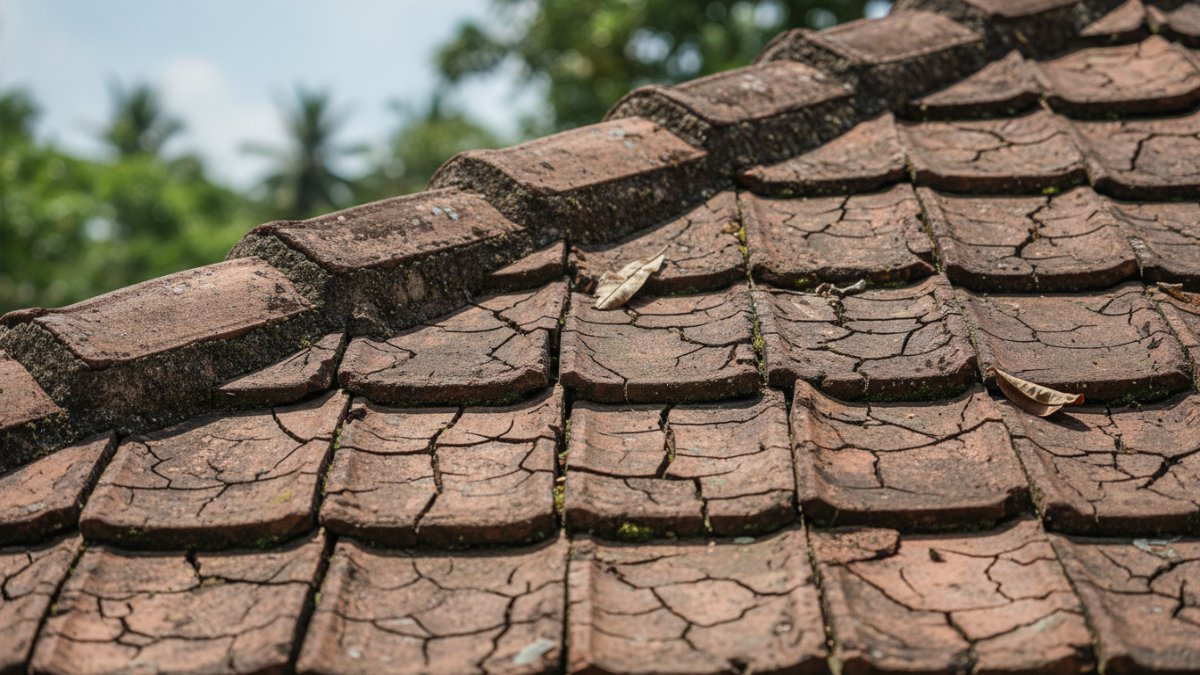 atap rumah dengan genteng retak