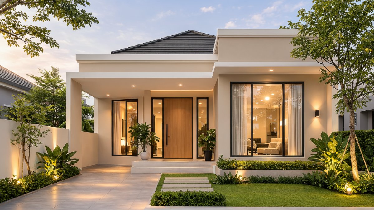 Rumah dengan cat beige.