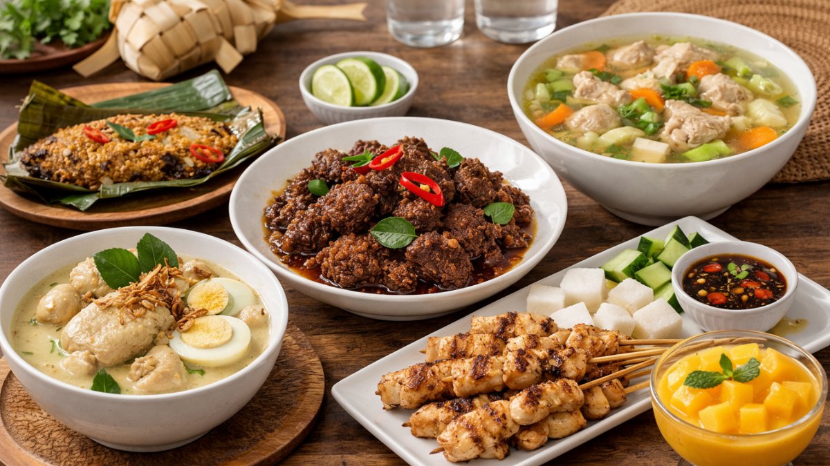 Menu Lebaran sehat ramah diet tersaji di meja makan keluarga.