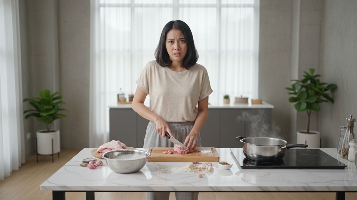 Contoh kesalahan umum saat membersihkan dan mengolah daging kambing. 