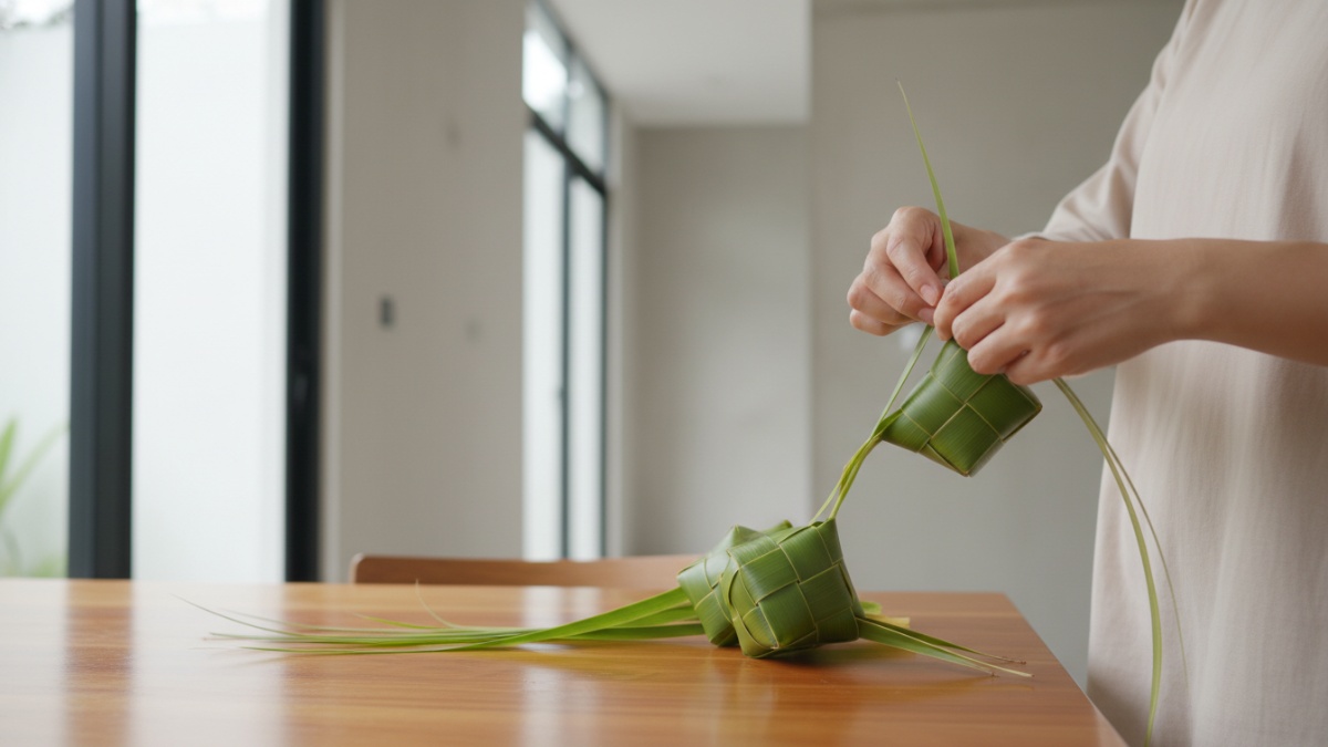 Janur kelapa muda yang digunakan untuk membuat bungkus ketupat tradisional. 